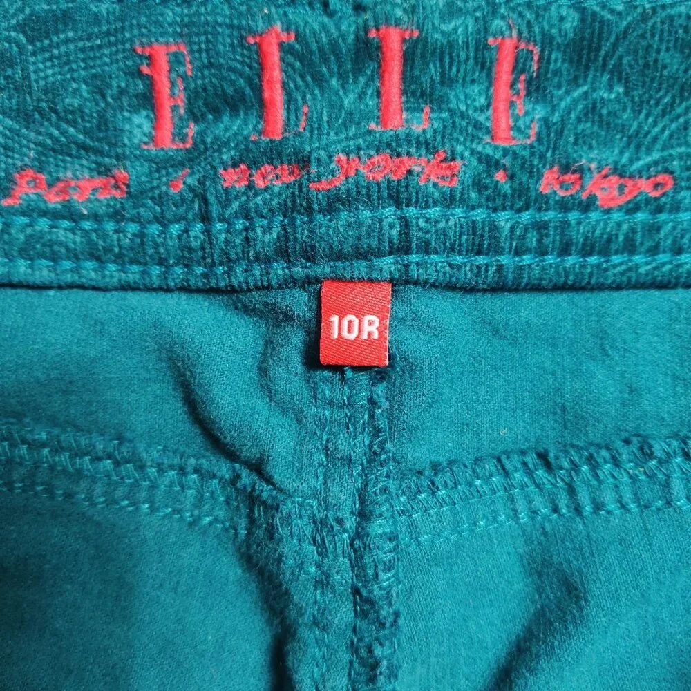 ELLE Women’s Teal Paisley Corduroy Pants Size 10 Regular Cotton Stretch Casual - Picture 8 of 9